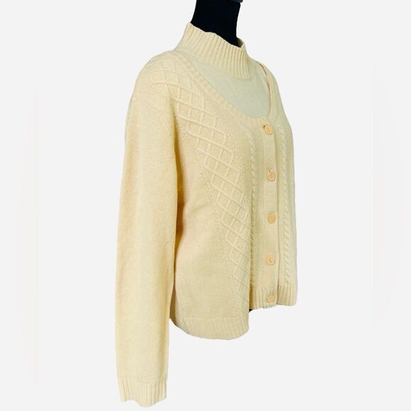 Vintage Cashmere Wool Twinset Size XL Cardigan Cable Knit Butter Yellow - Picture 2 of 9
